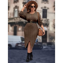 Plus Size - Elegant Plus Size Women'S Bodycon Dress - Fabric, Long Sleeve, Crew Neck, Slim Fit, Solid Color, Perfect for Spring/Summer, Ideal for Halloween, Christmas, Valentine'S Day Gifts, Casual Wear Dress|Slim Fit Dress| Construction, Plus Size Dress