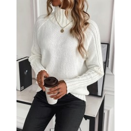 [Plus Size Turtleneck Sweater] Plus Size - A Cozy Solid Color Turtleneck Sweater - Soft, Plus Size, Long Raglan Sleeves, an Essential Staple for Women's Autumn And Winter Wardrobes - Perfect for Casual Everyday Wear, Layering, And Gifting