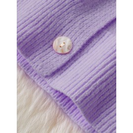 Plus Size - Women'S Korean Style Pink Patchwork Hooded Sweater - Casual Long Sleeve Cardigan with Button Front, Loose Fit for Fall/Winter, Lightweight & Cozy, Buttoned Cardigan