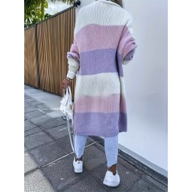 Plus Size, Plus-Size Women's Elegant Color-Block Cardigan - Soft Open Front Ribbed Design, Cozy Autumn Winter Sweater for Casual & Formal Outfits, Seasonal Wardrobe, Stylish Knitwear, Premium Knitwear, Stylish Ladies