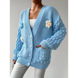 [Fresh Cardigan] Plus Size Women's Loose Cardigan | Sweet and Fresh Style, Floral Decoration, Versatile Fashion Piece for Spring, Autumn, and Winter