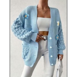 [Fresh Cardigan] Plus Size Women's Loose Cardigan | Sweet and Fresh Style, Floral Decoration, Versatile Fashion Piece for Spring, Autumn, and Winter