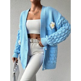 [Fresh Cardigan] Plus Size Women's Loose Cardigan | Sweet and Fresh Style, Floral Decoration, Versatile Fashion Piece for Spring, Autumn, and Winter