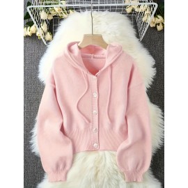 Plus Size - Women'S Ivory Yellow Loose-Fit Hooded Cardigan - Soft with Button Front, Chest Pockets & Ribbed Cuffs, Elegant Spring/Fall Layering Essential for Casual or Chic Outfits, Versatile Clothing, Classic Collar Design, Cozy Fabric