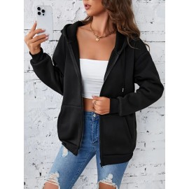 Monogram Print Polyester Hoodie, Casual Zip Sweatshirt with Pockets, Alphabet Pattern, Knit Fabric, Comfortable Fit, Fall/Winter Young Style Hooded Jacket, 250g/m² Fabric Weight