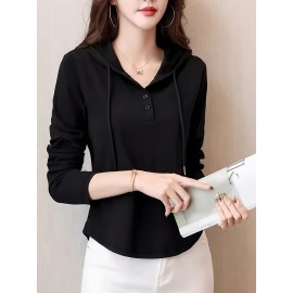 Women's Hooded Sweatshirt - All-Season Casual Pullover Hoodie with Front Button Closure, Machine Washable Sweater for Everyday & Formal Outfits, Relaxed Style, Sleek Appearance, Soft Texture, Stylish Top, Trend Followers