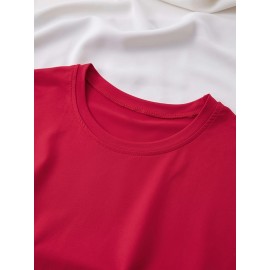 Women's Black Cherry Print Short Sleeve T-Shirt - Geometric Pattern with Pink Cherries & Green Leaves, 180gsm Polyester, Round Neck, All-Season Casual Top, Machine Washable, Cherry Tshirt, Playful Design, Texture