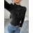 [Floral Embellished Crop Top] Elegant Floral Embellished Women's Black Long-Sleeve Crop Top | High Neck, Ruched Design, Cinched Waist, Perfect for Casual or Stylish Outfits